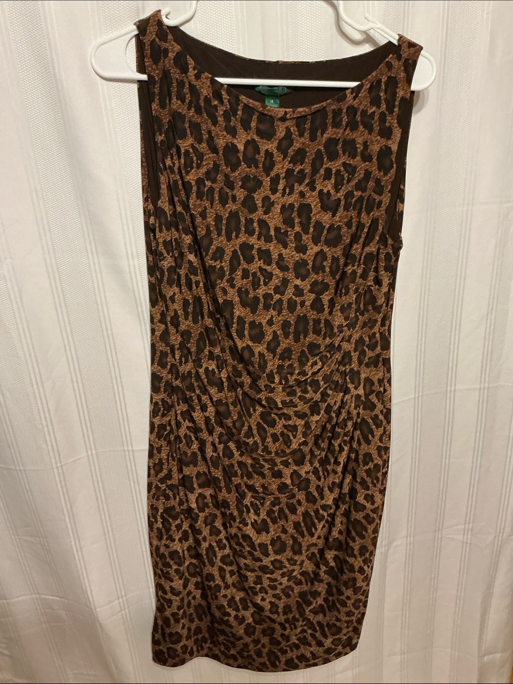 Ralph Lauren Sleeveless Faux Wrap Leopard Print Sheath Dress.Sz 14